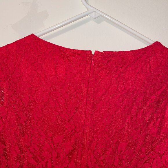 Covington Red Lace 3/4 Sleeve Petite Dress With Floral Pattern & Zipper Closure - Picture 6 of 8